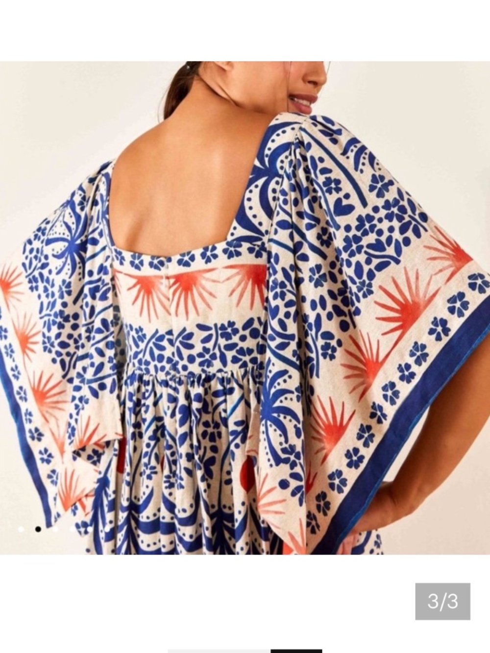 Farm Rio "Breeze" Blue & White Floral Maxi Dress with Orange Accents Size Medium - Picture 4 of 13